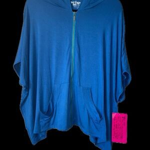Blue Hooded Cardigan Zipper Poncho with Front Pockets by Twiggy X London! NEW